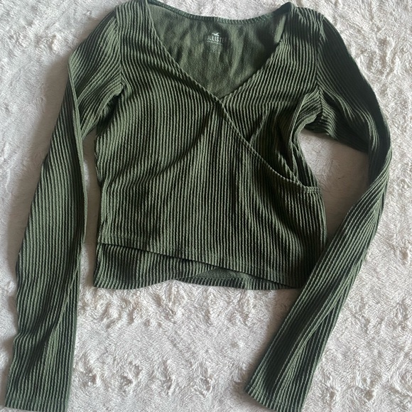 Olive Green Ribbed Long Sleeve Top - Picture 1 of 3